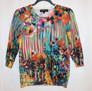 Joseph A. Beautiful Multicolor Watercolor Floral Cardigan. Small. NWOT.